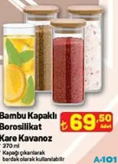 BAMBU KAPAKLI BOROSİLİKAT KARE KAVANOZ 370 ML